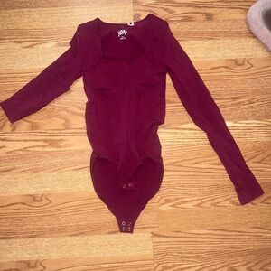Fabletics Burgundy Long Sleeve Bodysuit